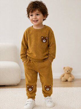 SHEIN Toddler Bear Set 2-3Y Cozy Fleece Outfit Cute